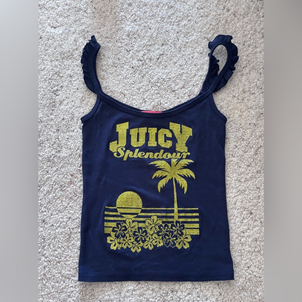 **SOLD** Juicy Couture Y2K Vintage Navy Tank with Green Glitter Print